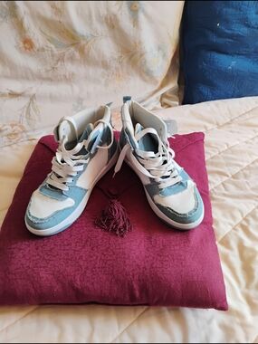 Nike White and Light Blue High-Top Sneakers